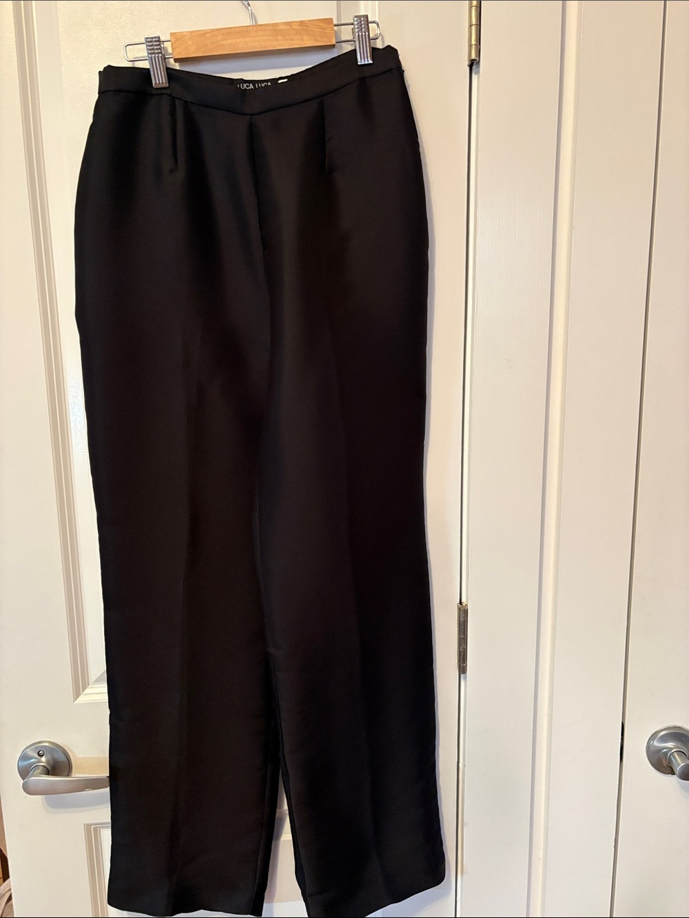 Luca Luca by Luca Orlandi Black Silk High-Waist Wide-Leg Trousers size 44.